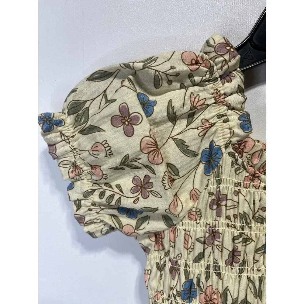 Rabbit + Bear Organic Cotton Floral Tiered Ruffle Dress Girls 2T Short Sleeve